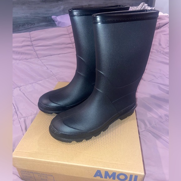 Black Women's Rain Boots Size 24.0/7 - Picture 2 of 5